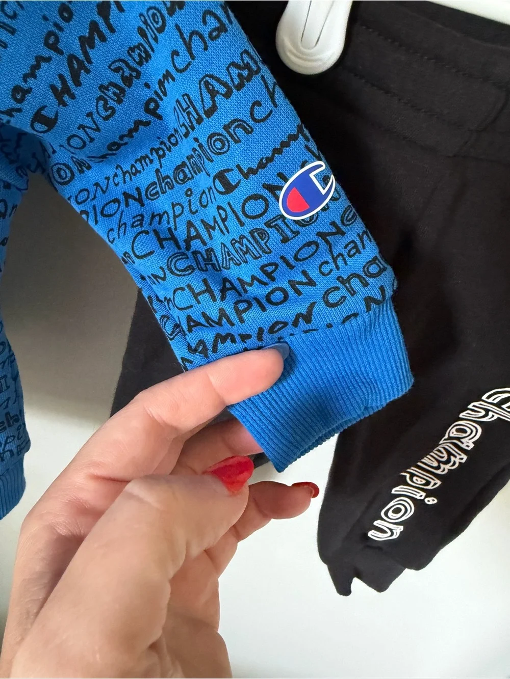 Champion Boys 6-9M 2pc Blue Logo Hoodie & Black Fleece Pants Set